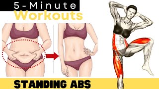 5 Minute STANDING ABS Workout ✔ Lose Your Fupa and Love Handles in 1 Week