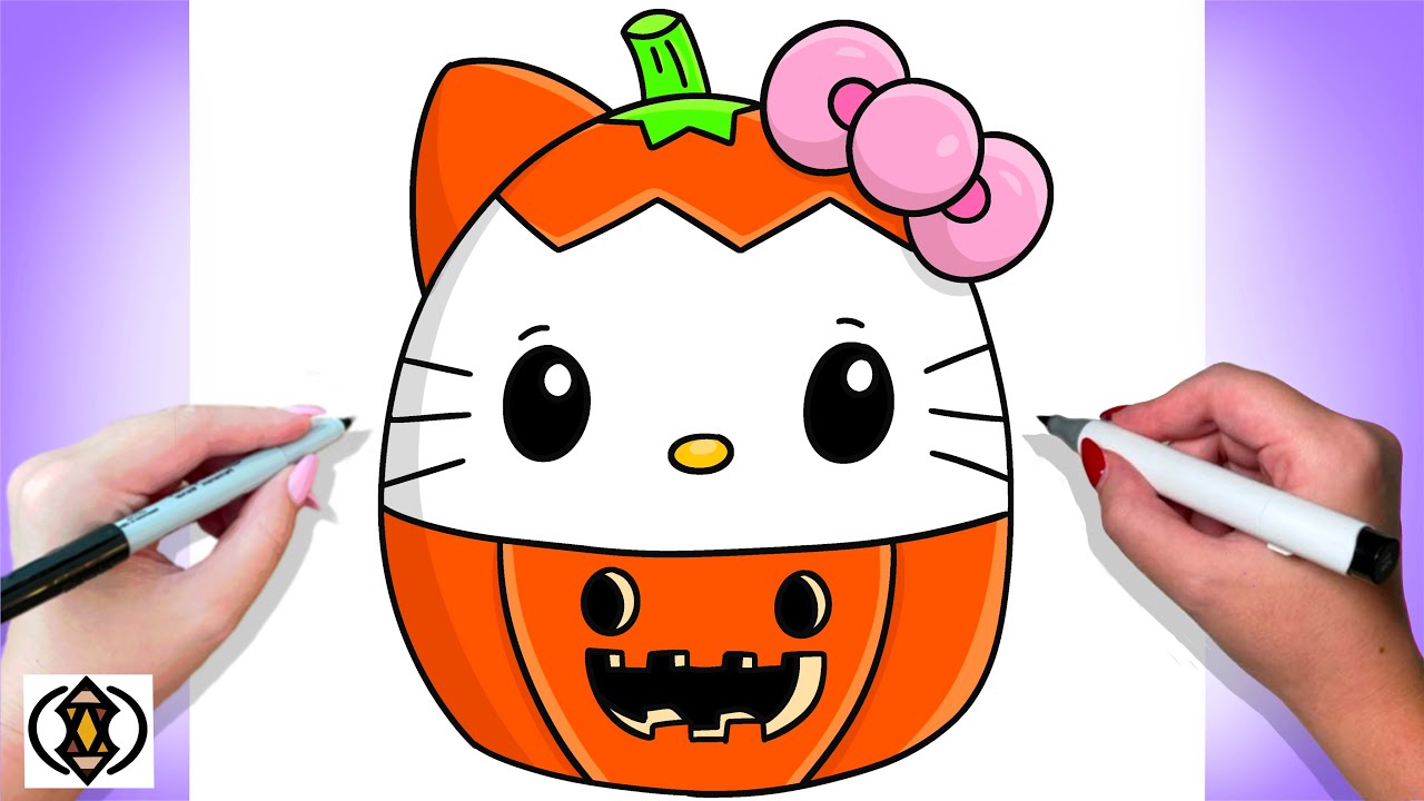 How To Draw Hello Kitty Pumpkin Squishmallow | Sanrio | Cute Halloween ...