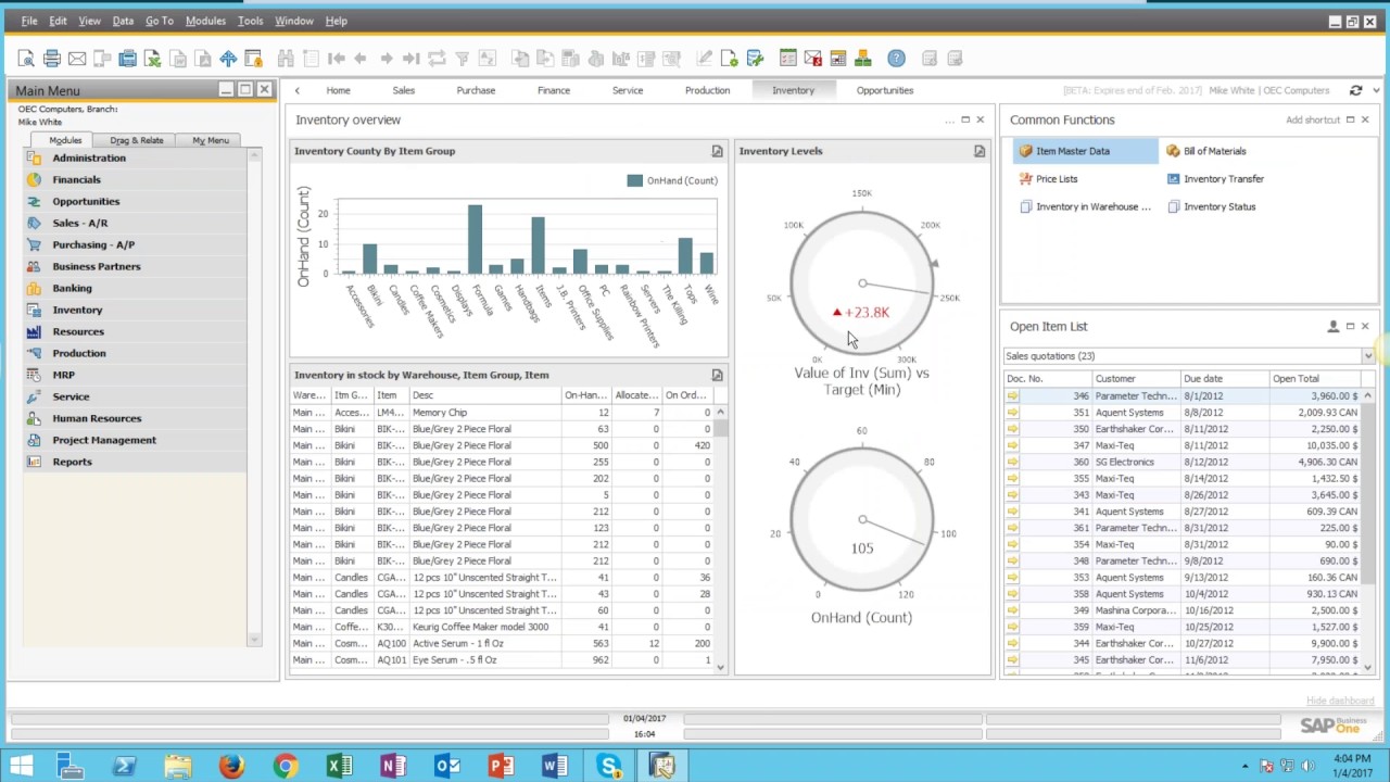 sap business one kpi