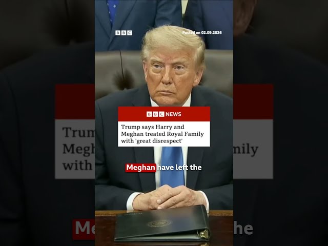 President Trump reacts to Prince Harry and Meaghan leaving the US. #BBCNews