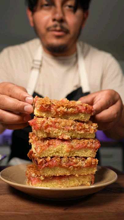 Rhubarb crumble Slice is buttery, rich, and good for the expanding of the back! #rhubarb #dessert