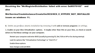 Resolving the WslRegisterDistribution failed with error 0x80370102 and HCS_E_HYPERV_NOT_INSTALLED