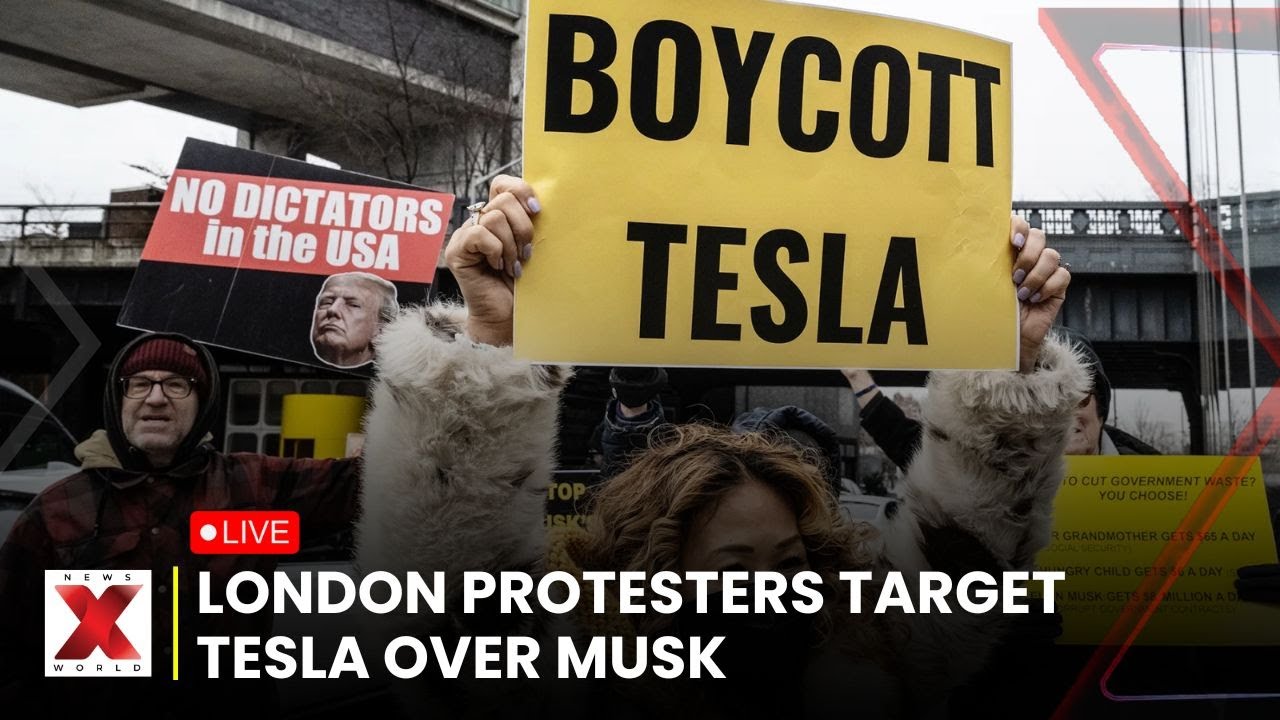 Protest Against Elon Musk LIVE | Protesters Rally Outside London Tesla ...