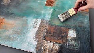 Easy DIY Abstract Geometric Painting with collage-Step By Step Mixed Media Art-Relaxing-art therapy