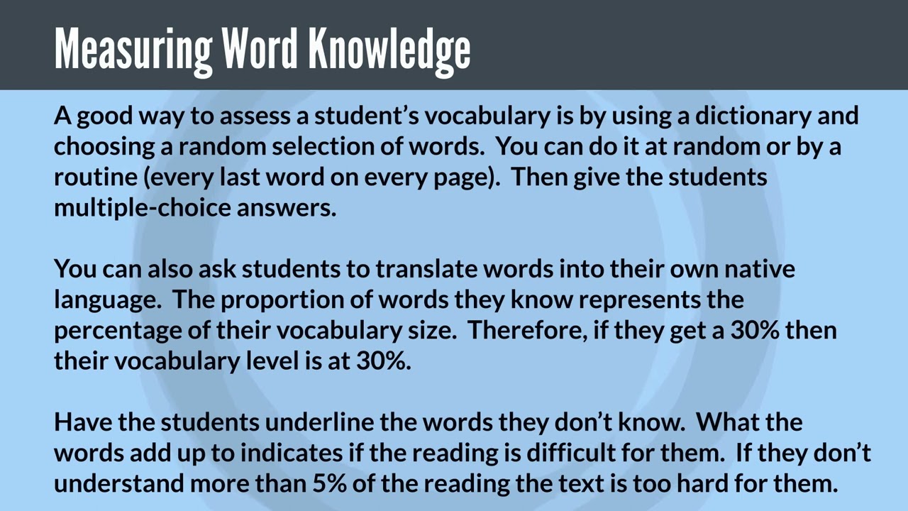 ESL Teaching Assessing Vocabulary Size