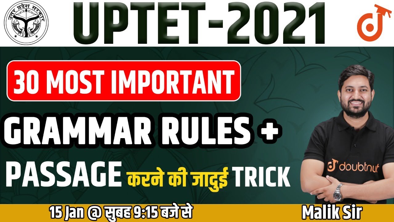 UPTET - 2021 | English Maha Marathon Class | 30 Most Important Grammar Rules And Passage Tricks