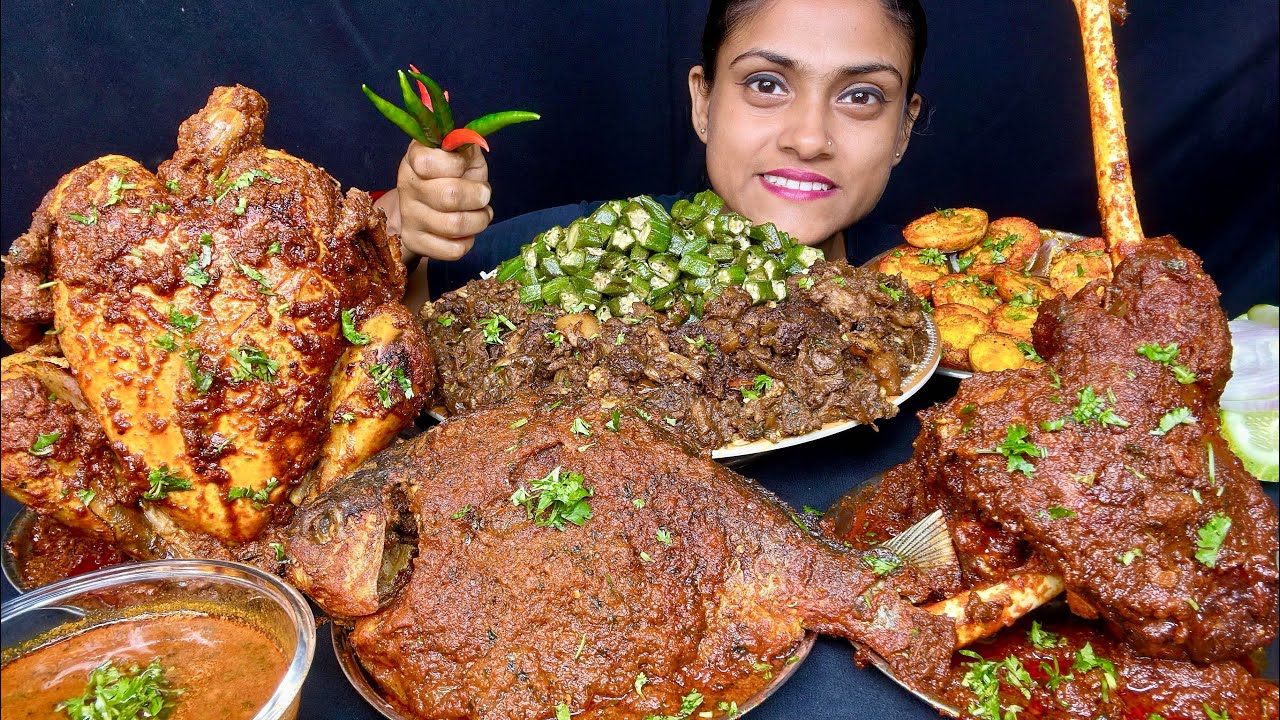 Spicy Mutton Tangri Curry Whole Fish Curry Whole Chicken Curry Mutton Kima Curry Egg Fry RiceEating 