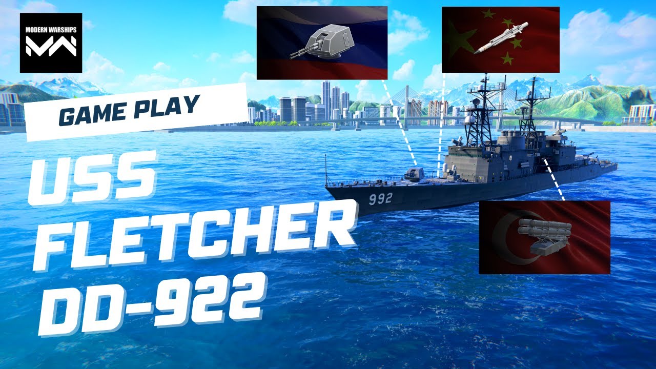 Gameplay Uss Fletcher DD-922 - YJ12A,Koalitsiya,TRG300Tiger Build - Modern Warships | ไทย
