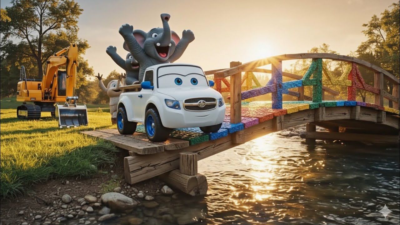 Elephant and Crane Build a Bridge Together | Kids Cartoon Construction Story