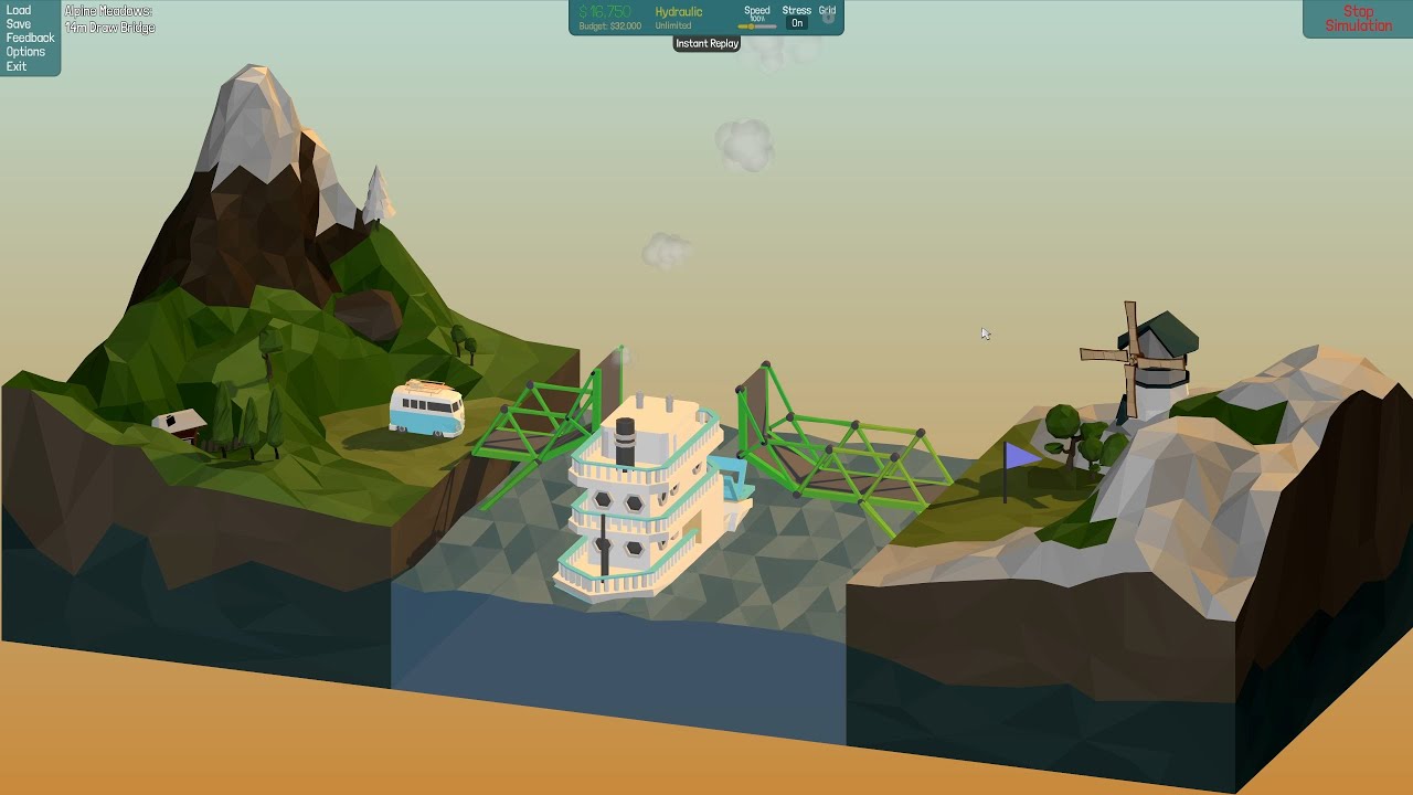 Poly Bridge Walkthrough - Desert Winds - 14m Drawbridge