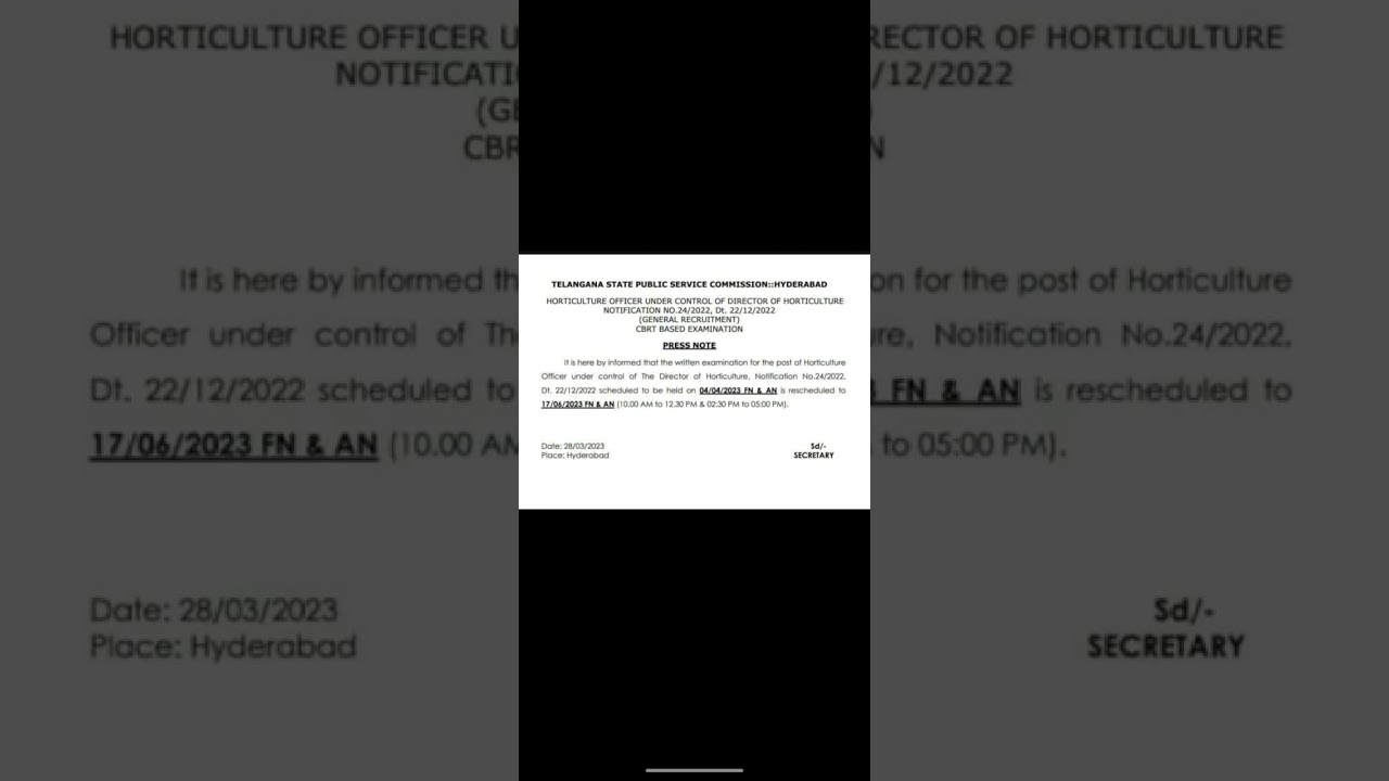 Horticulture officer exam postponed to 17/06/2023. Tspsc