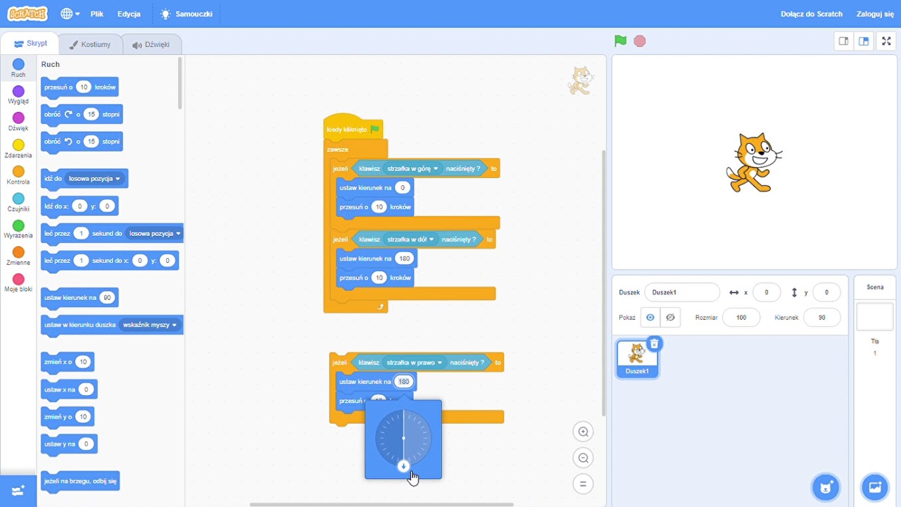 Scratch - sterowanie strzałkami - YouTube