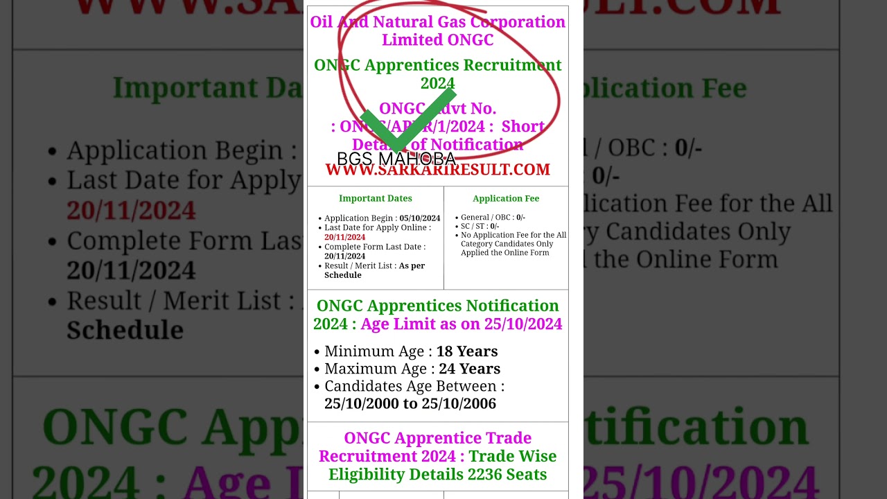 Oil And Natural Gas Corporation Limited ONGC | ONGC Apprentices Recruitment 2024 