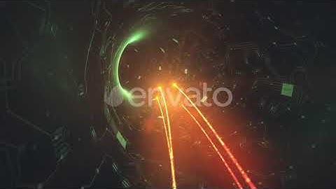 High Speed Data Transfer Visualisation In Fiber Optic Technology Tunnel with Ciruit Board Textur...