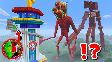 JJ and Mikey Paw Patrol Tower vs TREE HEAD and SIREN HEAD EPIC CHALLENGE in Minecraft