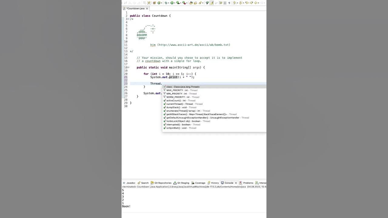 Java Countdown with a for loop in under 60 seconds - YouTube