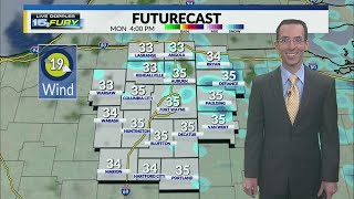 Scattered snow showers taper off and end this evening
