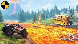 Big Wheels Cars vs Lava River  BeamNG.Drive