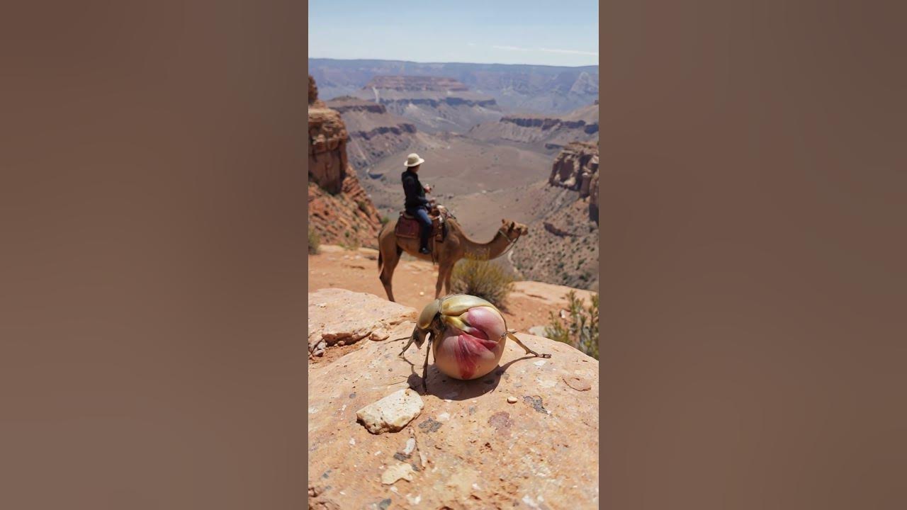 Rosaflora saharica — a canyon beetle whose back blossoms into a vibrant desert flower under sunlight