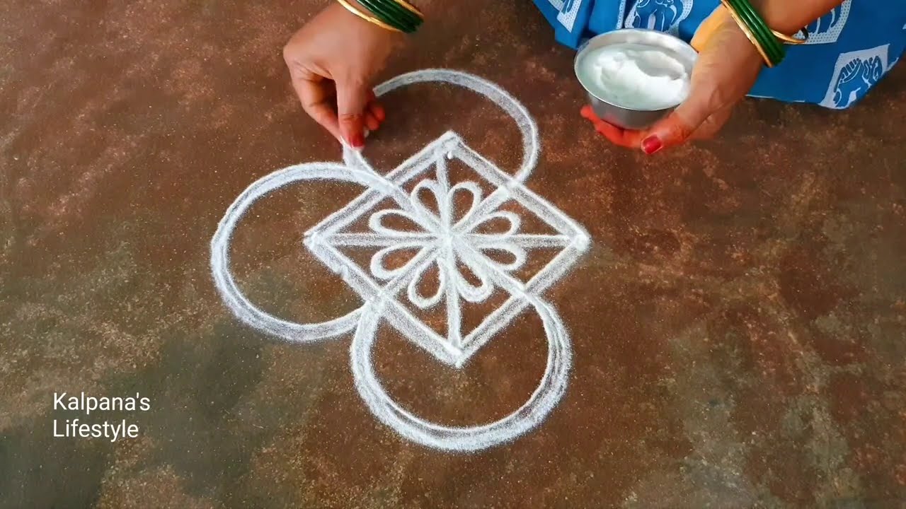 Margazhi Matham special flowers velakku padi kollam easy rangoli design pandaga muggulu
