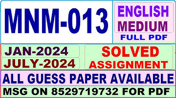 MNM 013 solved assignment 2024 in English || mnm 013 solved assignment 2024 || ignou mnm013 2025