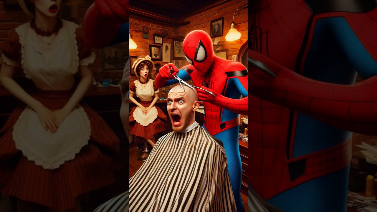 Spiderman becomes a barber 