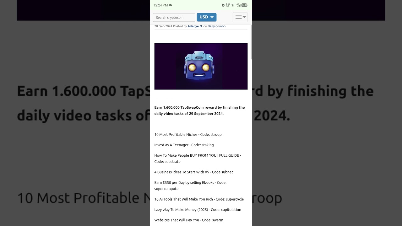 Tapswap All Codes Of 29 September 2024 | Today's Tapswap Code | 