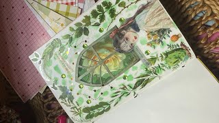 Green journal 🍃|| journal with me 😌 ||scrapbooking #youtube #journal #sticker #trending #satisfying 