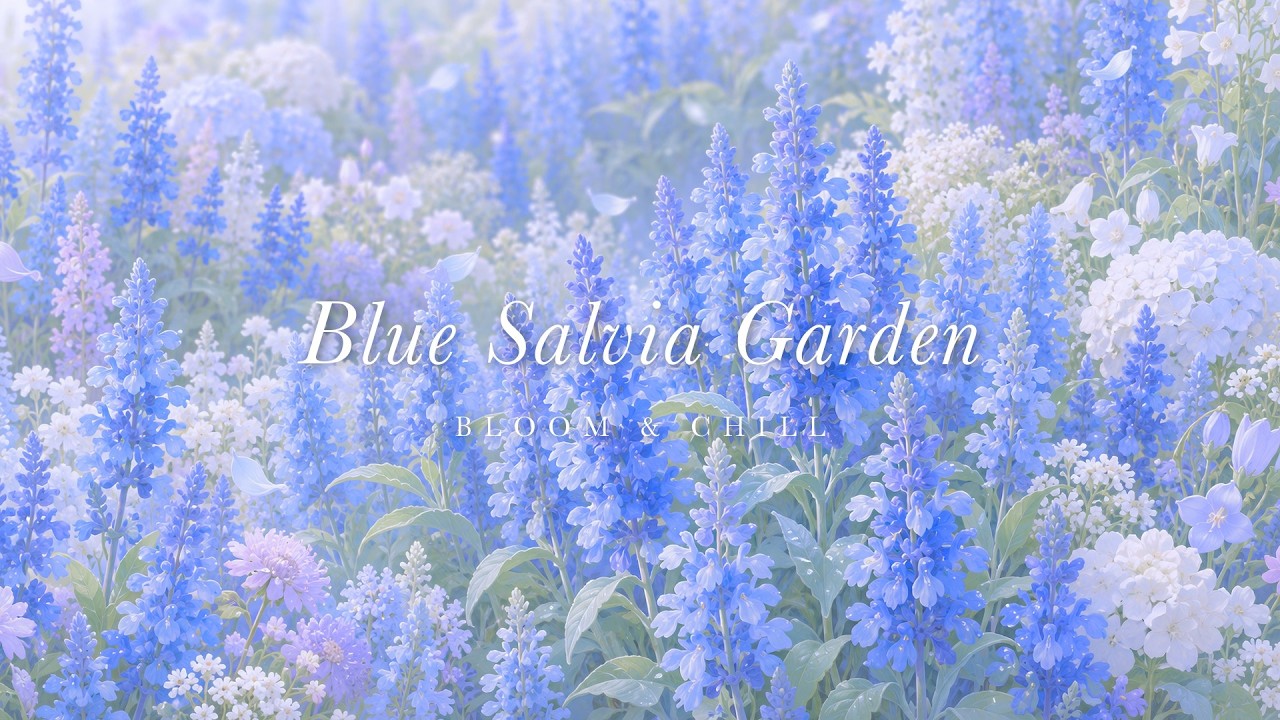 Blue Salvia Garden in Soft Bloom 🌸 soft waltz piano & flute for ...