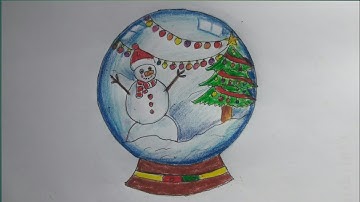 Christmas snow globe drawing easy | how to draw a Christmas snow globe cute and easy