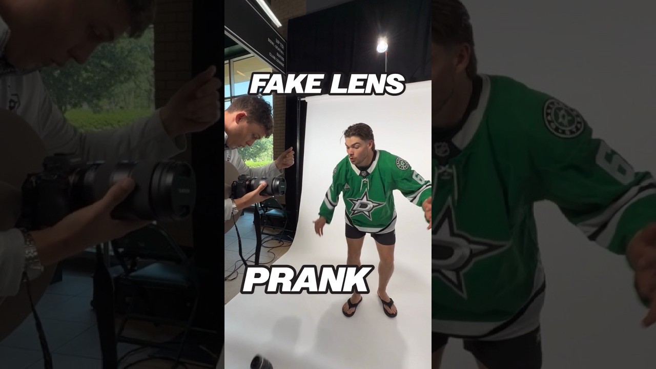 We pranked the players with a fake camera lens during media day π #nhl #prank #dallasstars