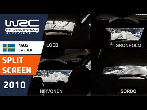 LOEB Vs GRÖNHOLM Vs HIRVONEN Vs SORDO onboard Split SCreen Rally Sweden 2010 Stage 10 Sagen