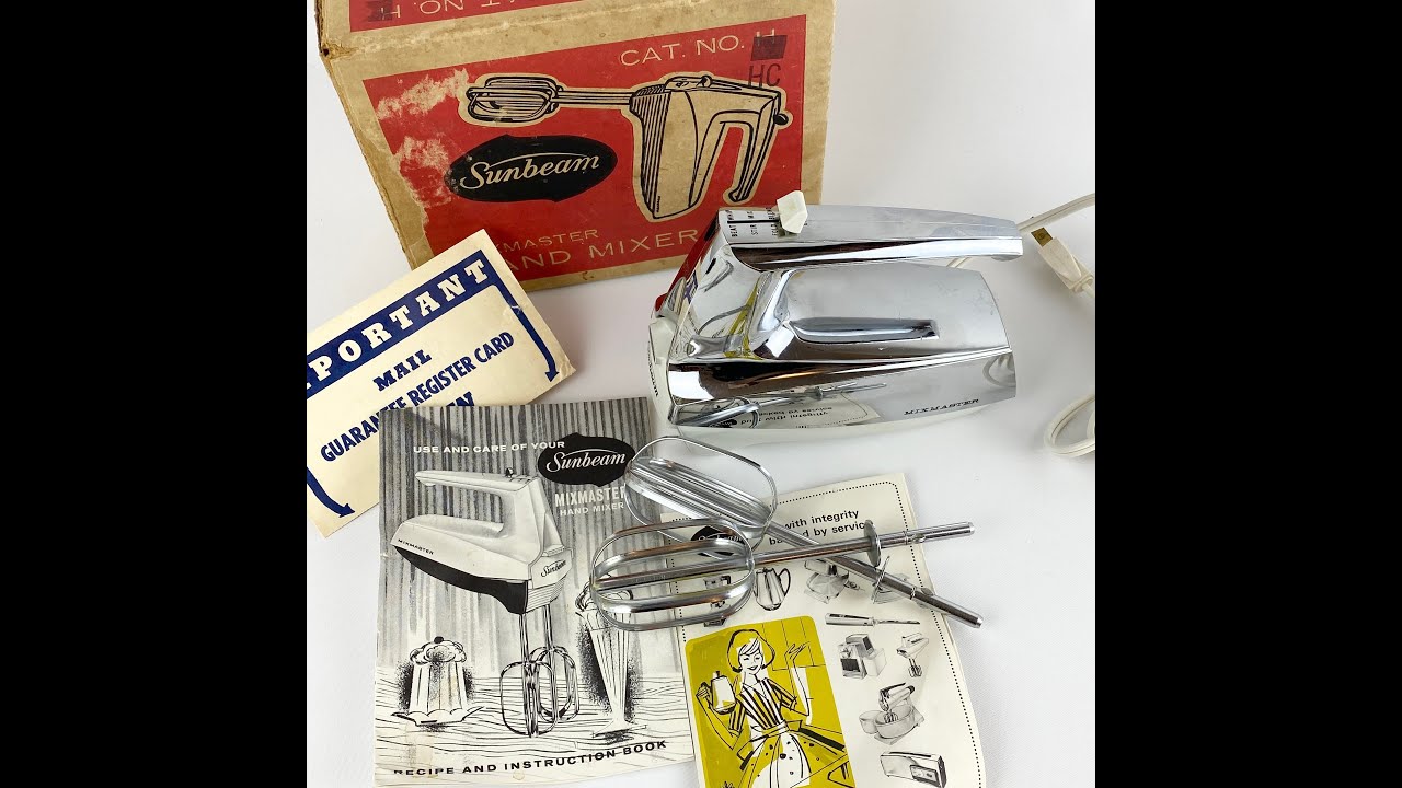 Vintage Sunbeam Mixmaster Hand Mixer Blender 3 Speed Chrome Instruction