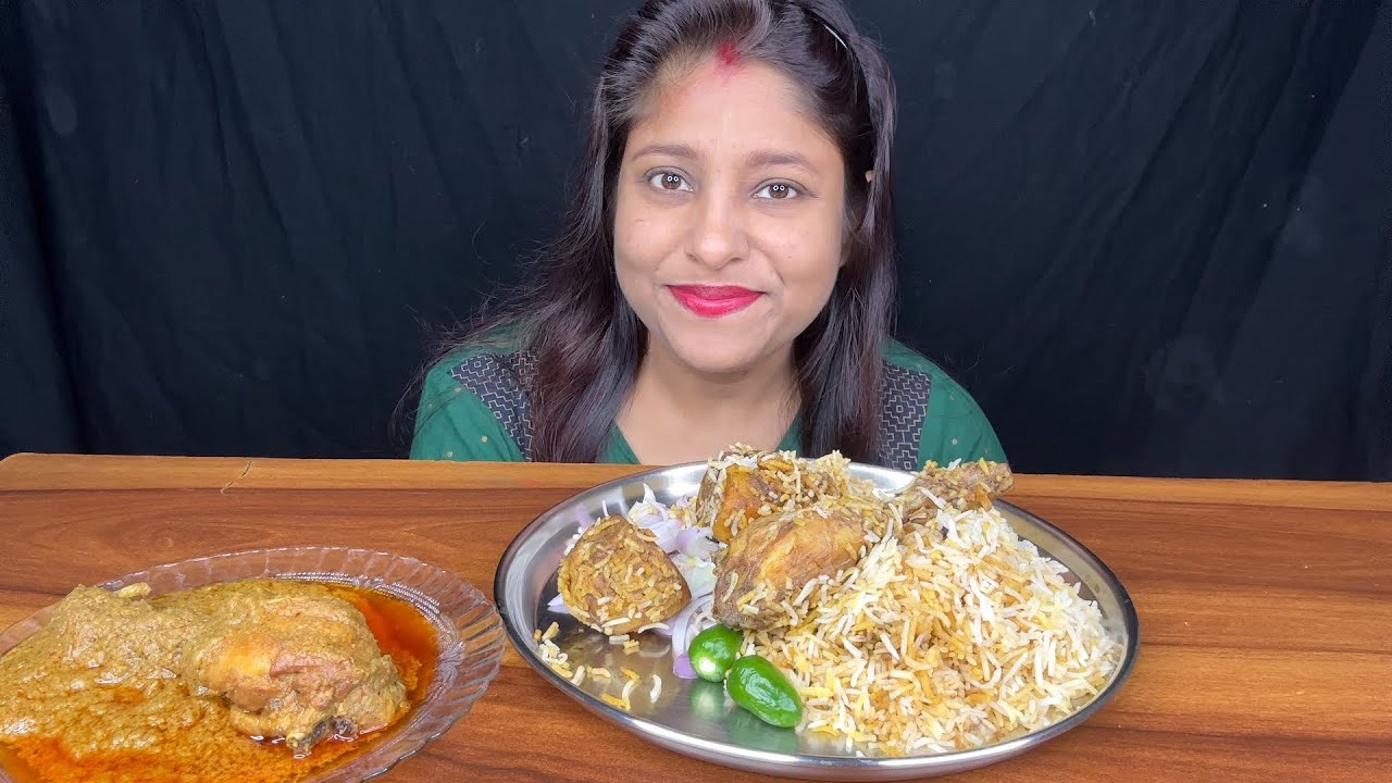  Eating Show- Kolkata Chicken Biryani Mukbang 🍗 Spicy Chicken Chap | Big Bites!Biryani lovers😍🔥