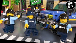 SWAT Bank Heist Police Catch Crooks Bank Truck Robbery K9 Dogs EOD Bomb Squad Lego Stop Motion Movie