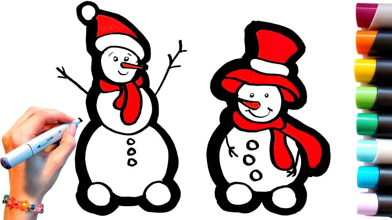 How to draw a Snowman easy - Christmas painting, Drawing and Coloring ...