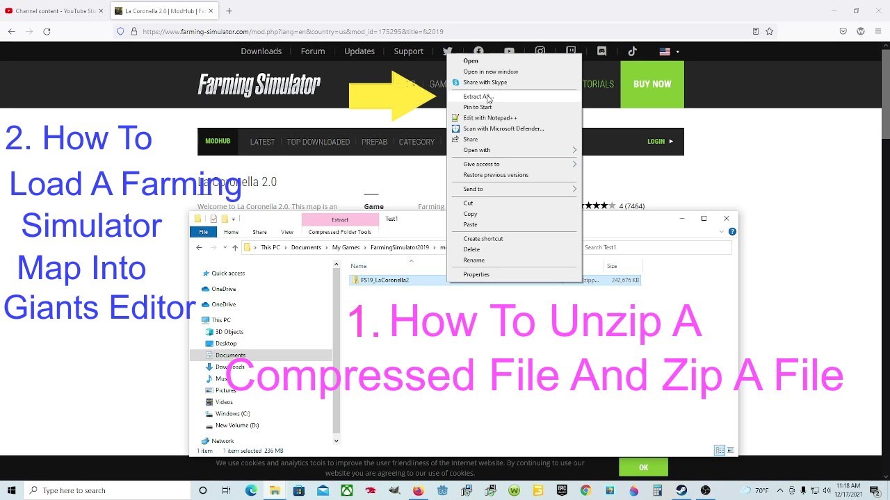 How To Unzip A Compressed File, Zip A File, Find A FS19