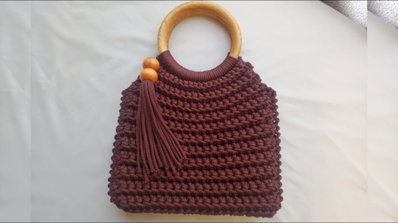 Handmade Crochet Bag with Wooden Handles - Crochet Bag