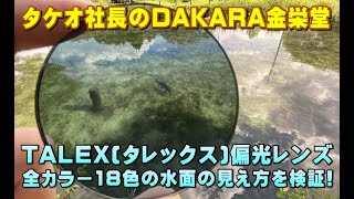 タケオ社長のDAKARA金栄堂 Youtube編 TALEX(タレックス)偏光レンズの全カラー18色の実際の水面の見え方