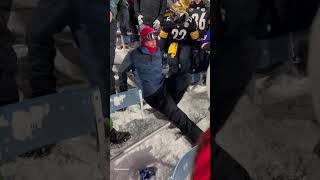 Football Fans Slide Down Snowy Stadium Steps 😂