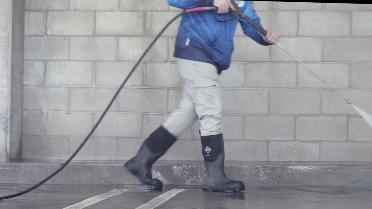 Rady Children's Hospital parking garage cleaning project — video thumbnail showing hot-water pressure washing in progress