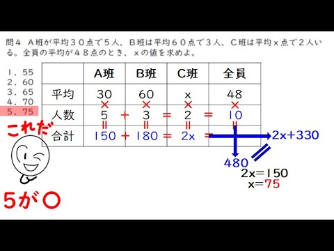 ４問解いても８分！【公務員試験　速く楽に解く数的推理】平均算の裏技※表中の記号を訂正しました
