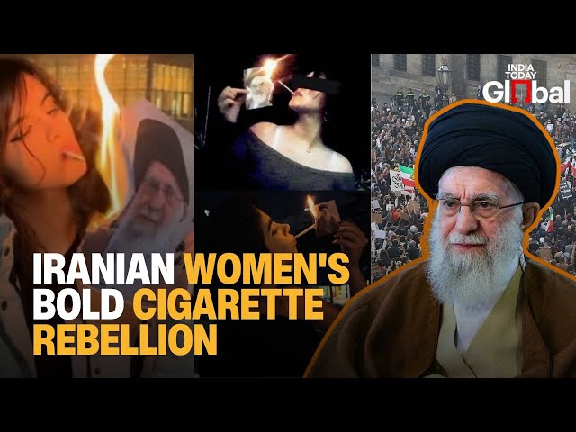 iranian women cigarettes are lighting using Supreme Leader Ali Khamenei's posters, sharing images online to protest political repression, censorship, and strict gender rules imposed nationally. Burning the leader's image is illegal in Iran PROTEST BREAKING: Women Light
