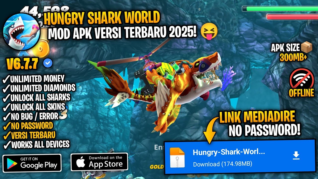 Hungry Shark World Mod Apk v6.7.7 Terbaru 2025 Unlimited Money