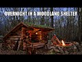 Sleeping in a woodland bushcraft shelter