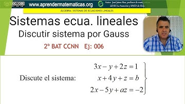 Sistema ecuaciones lineales. Discutir. Método de Gauss. 2bat ccnn2 01 06. José Jaime Mas