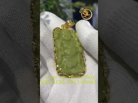Mặt Phật Di Lặc đá DẠ MINH CHÂU bọc VÀNG 18K 4,9×3,2cm