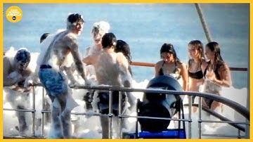 Jeff Bezos and Lauren Sanchez host foam party on $500 million dollar yacht ahead of wedding