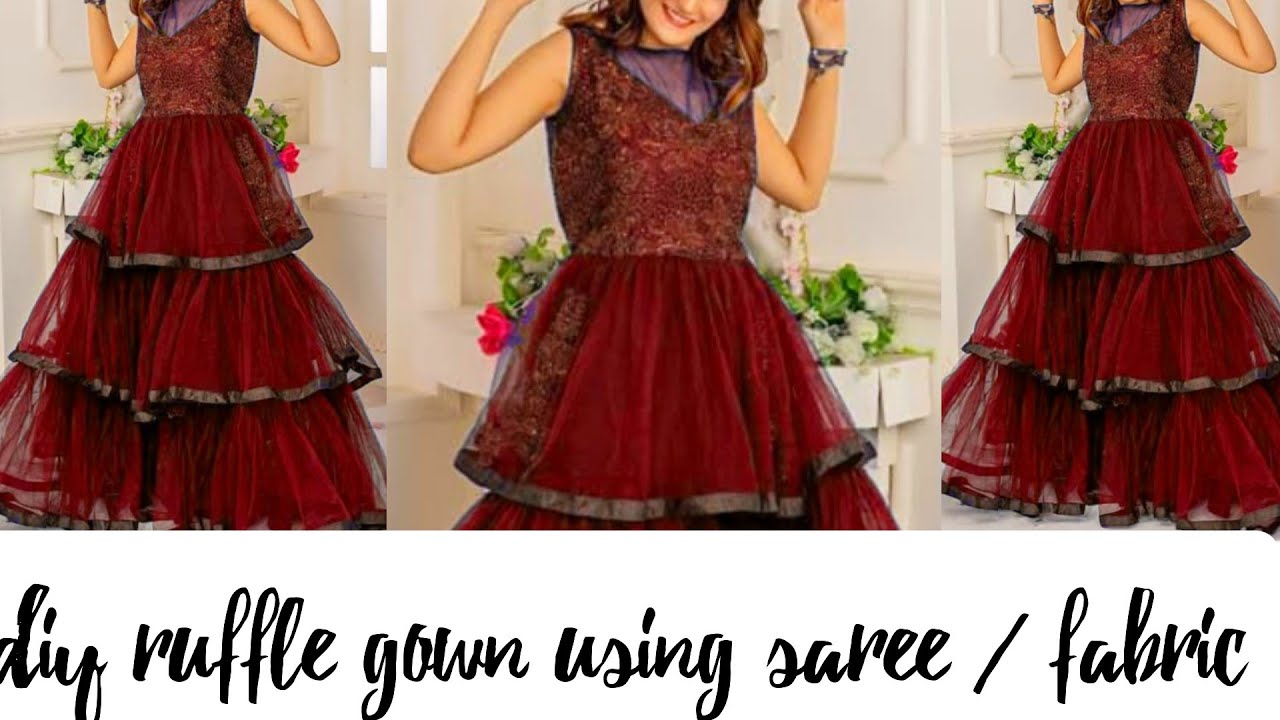 How to Make Three Layer Ruffle Gown Dress in 10 minutes - YouTube
