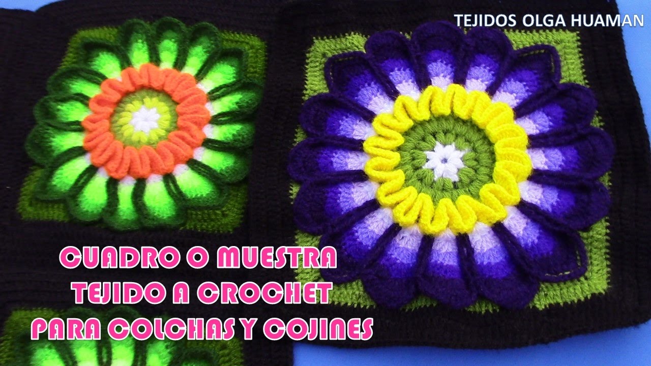 Cuadrado a muestra a crochet doble flor dalia para colchas y cojines VIDEO 1